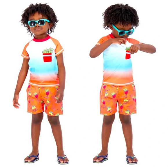🍟Andy & Evan French Fry rash guard 2-Piece swim suit UPF 50 2T NWT🍟